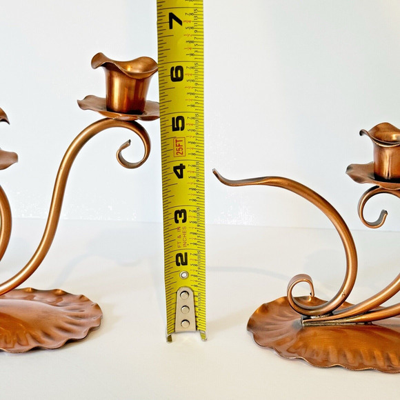Vintage Solid Hammered Copper Candle Holders Candelabra Snuffer Gregorian MCM - Picture 11 of 14